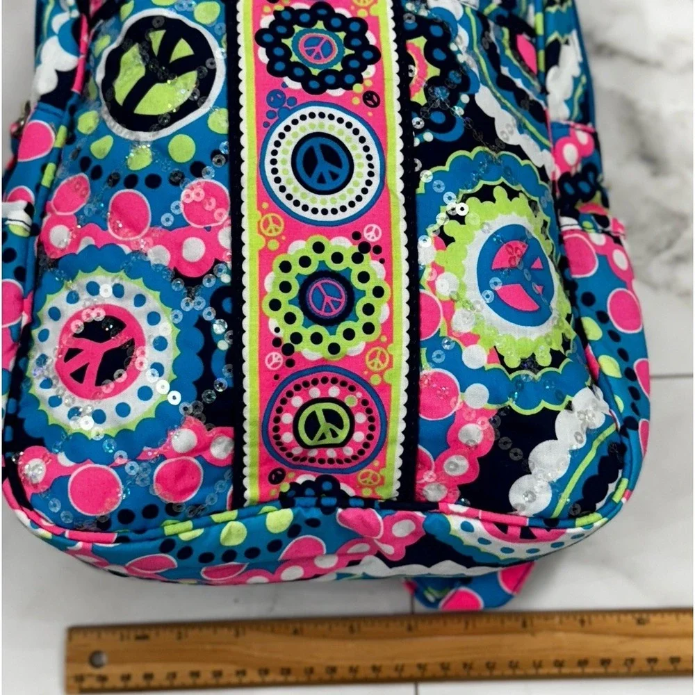 Justice Quilted Adjustable Strap Backpack Sequins Retro Peace Sign NWT 2012